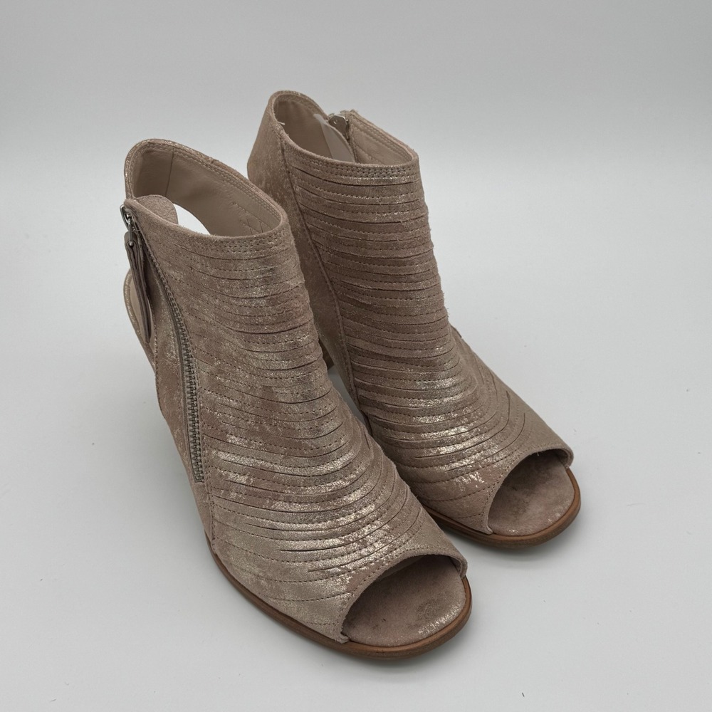 Paul Green Metallic Taupe Suede Peep Toe Wedge Booties U.K 4.5 U.S 7